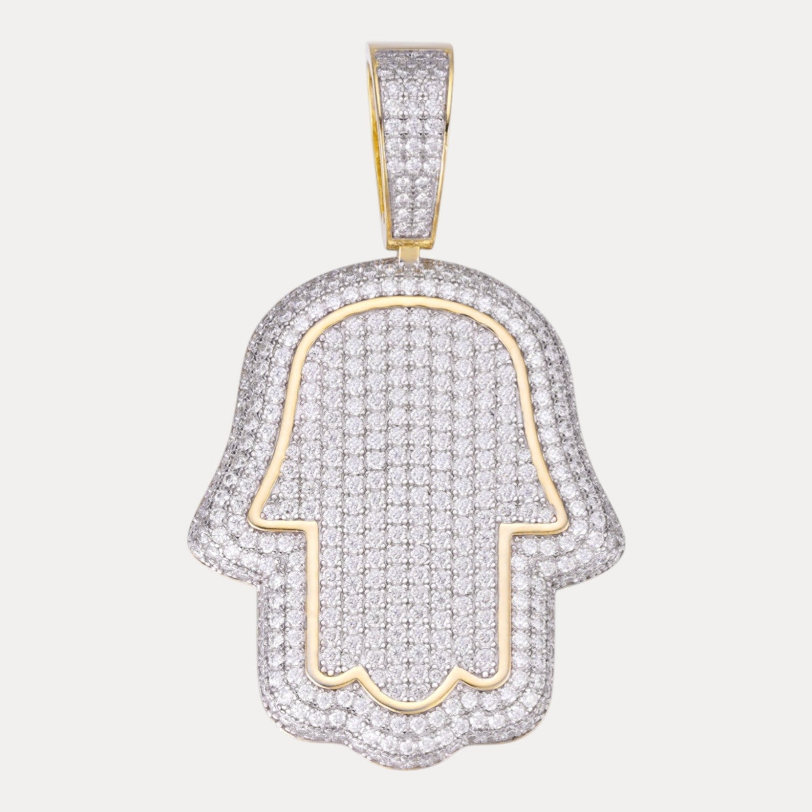 925 Sterling Silver Fully Iced Out Hamsa Pendant With Moissanite - Large