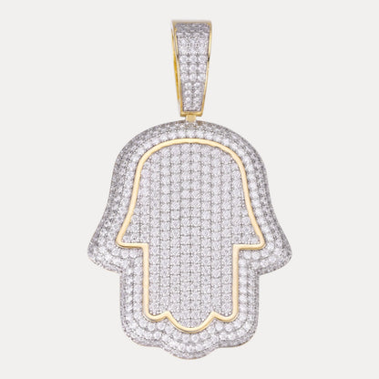 925 Sterling Silver Fully Iced Out Hamsa Pendant With Moissanite - Large