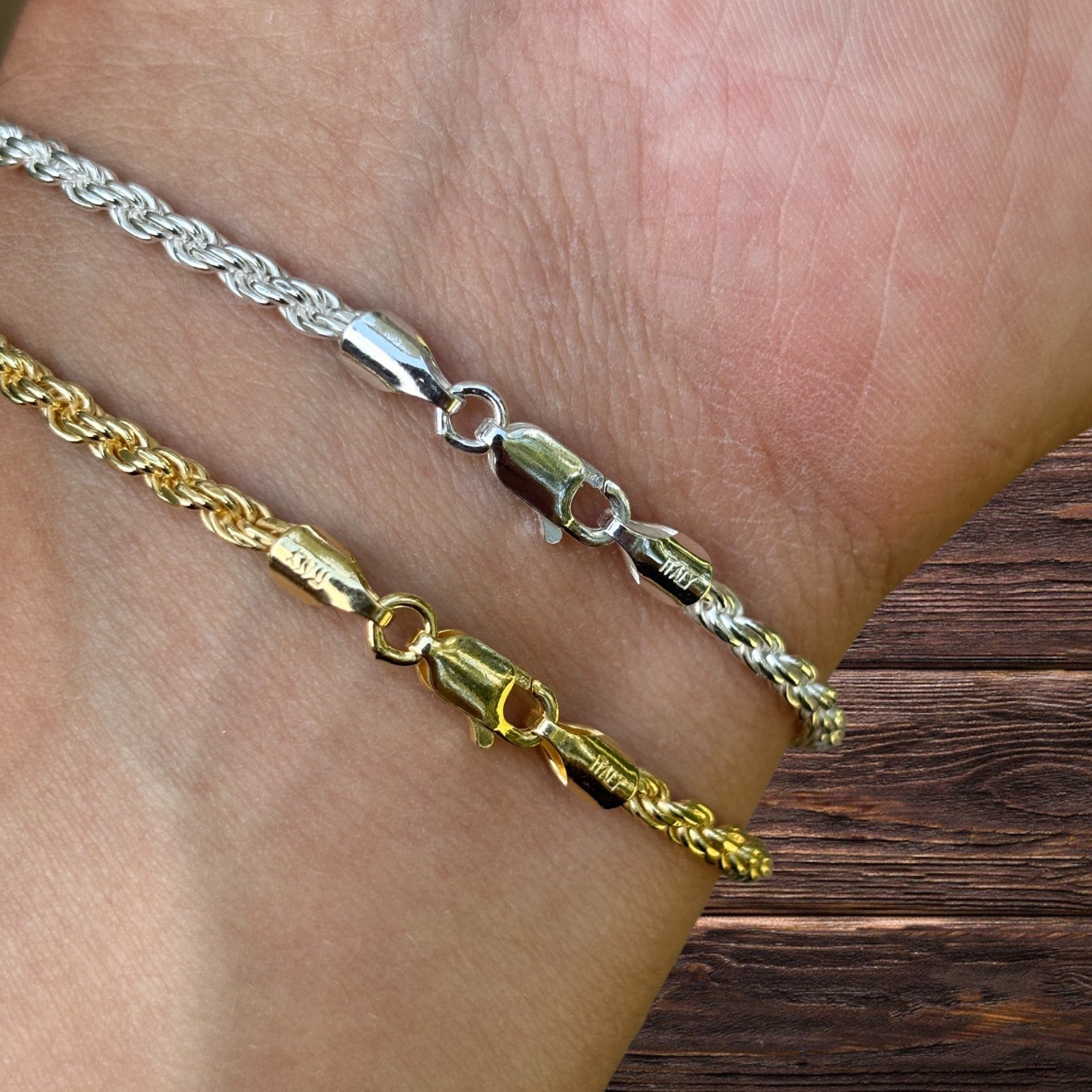 925 Sterling Silver 3mm Diamond Cut Rope Bracelet