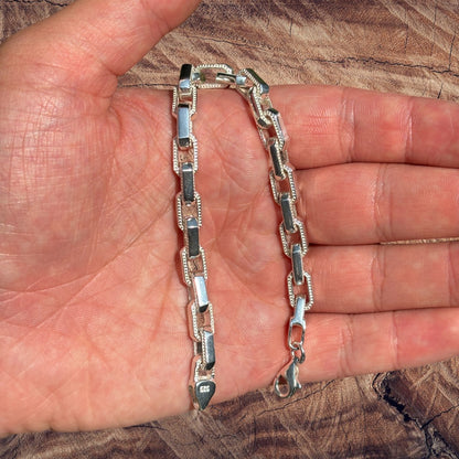 925 Sterling Silver 7mm Fancy Hermes Rolo Link Bracelet