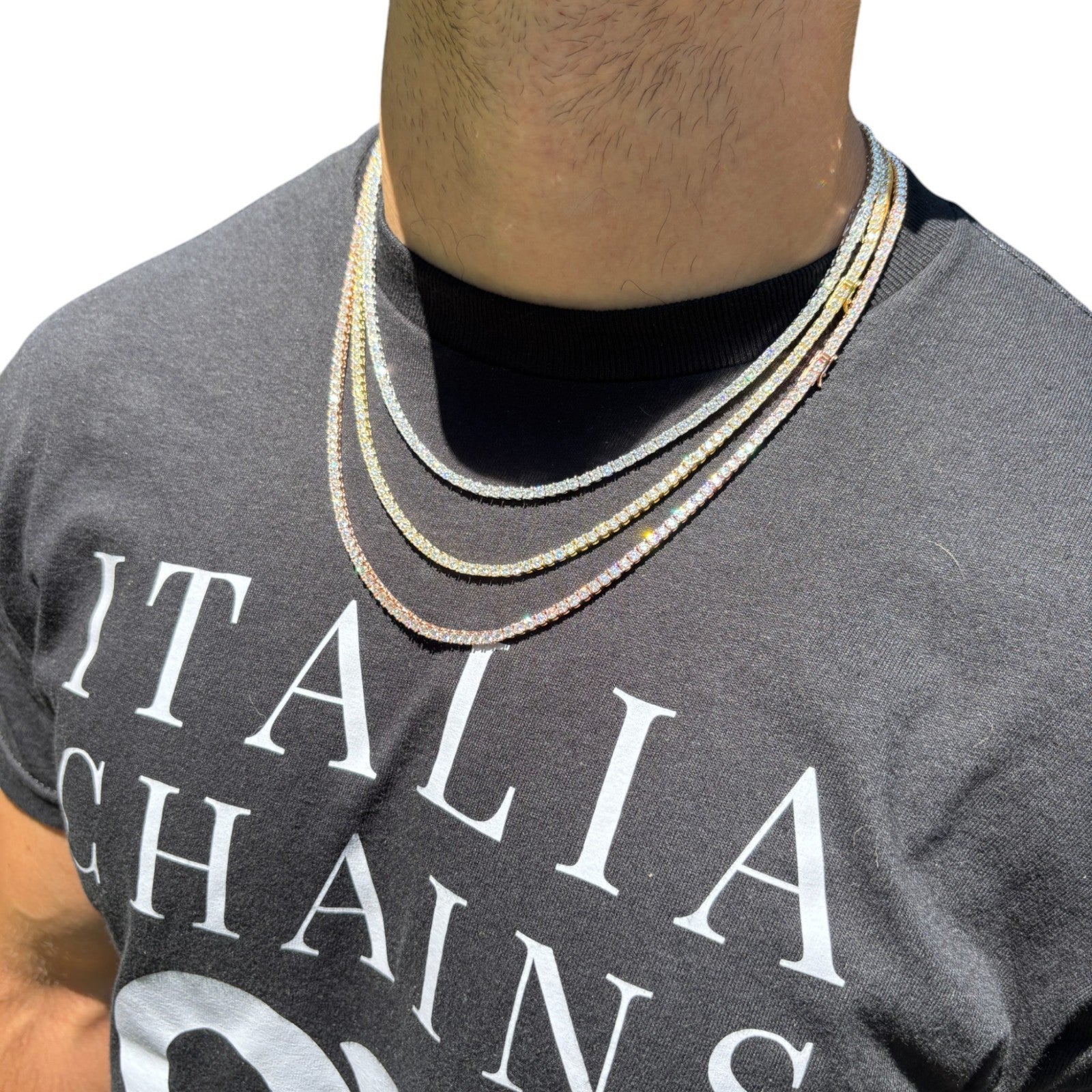 925 Sterling Silver 3mm Tennis Chain Necklace - CZ Or Moissanite