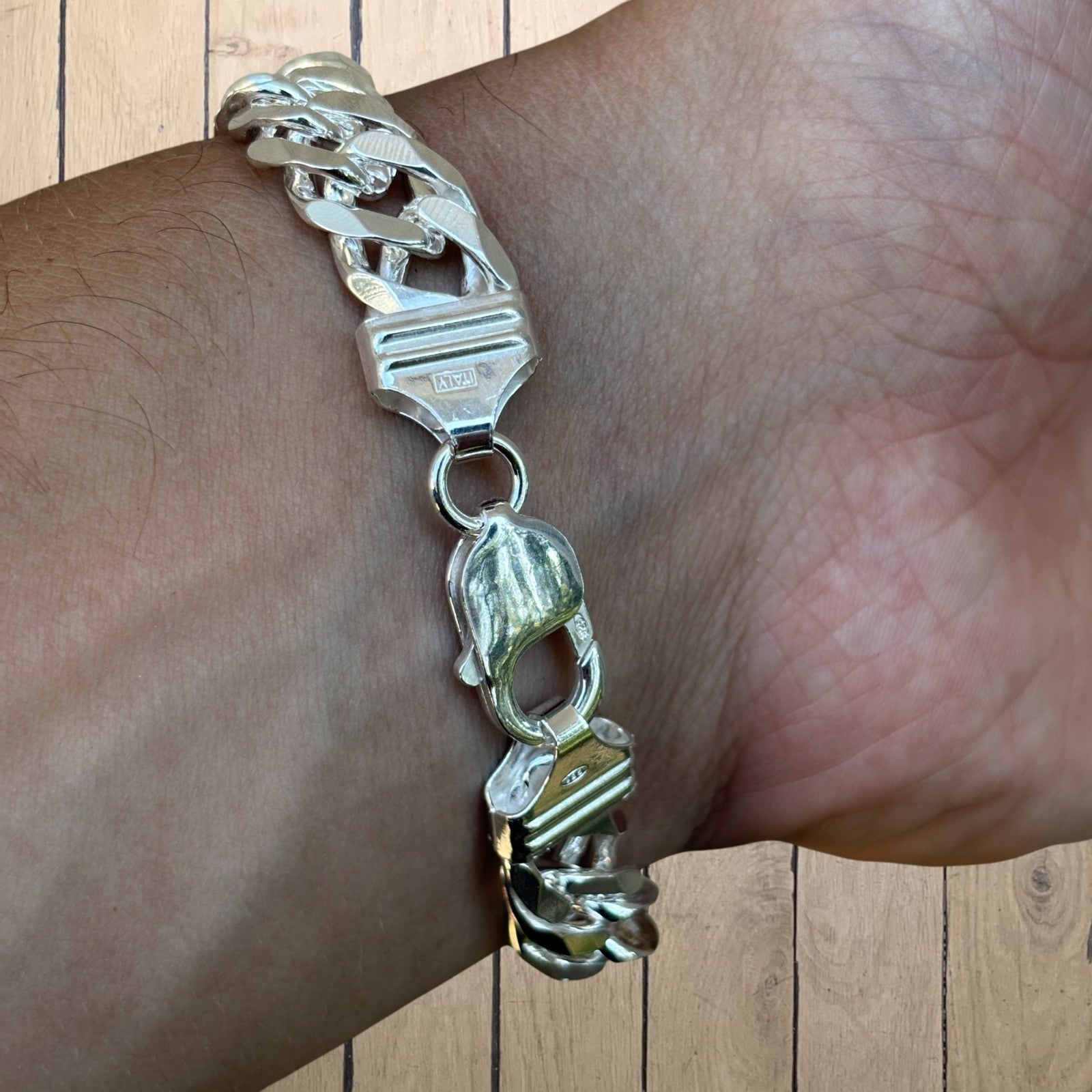 925 Sterling Silver 12mm Double Curb Bracelet