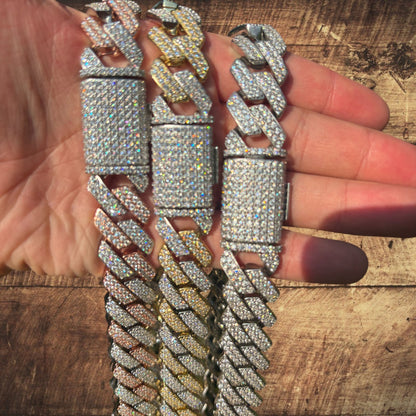 925 Sterling Silver 20mm Moissanite Miami Cuban Prong Chain Necklace