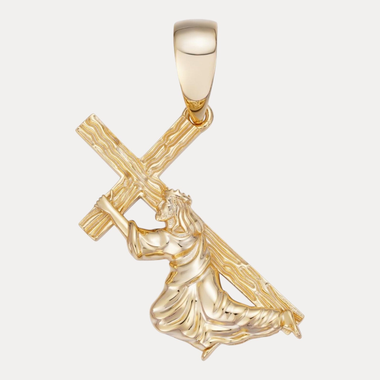 925 Sterling Silver Jesus Carrying Cross Pendant - Large