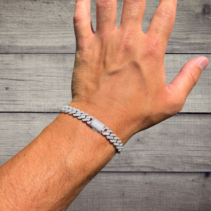 925 Sterling Silver 8mm Moissanite Cuban Prong Bracelet