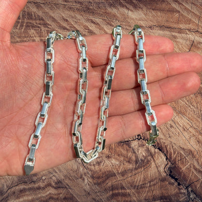 925 Sterling Silver 7mm Fancy Hermes Rolo Link Chain
