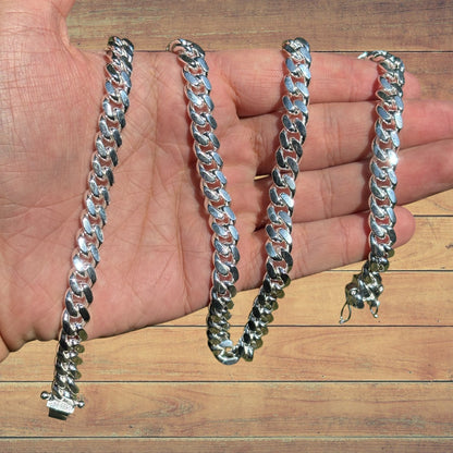 925 Sterling Silver 8mm Miami Cuban W. Box Clasp Chain Necklace