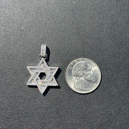 925 Sterling Silver Baguette Moissanite Star Of David Pendant - Small