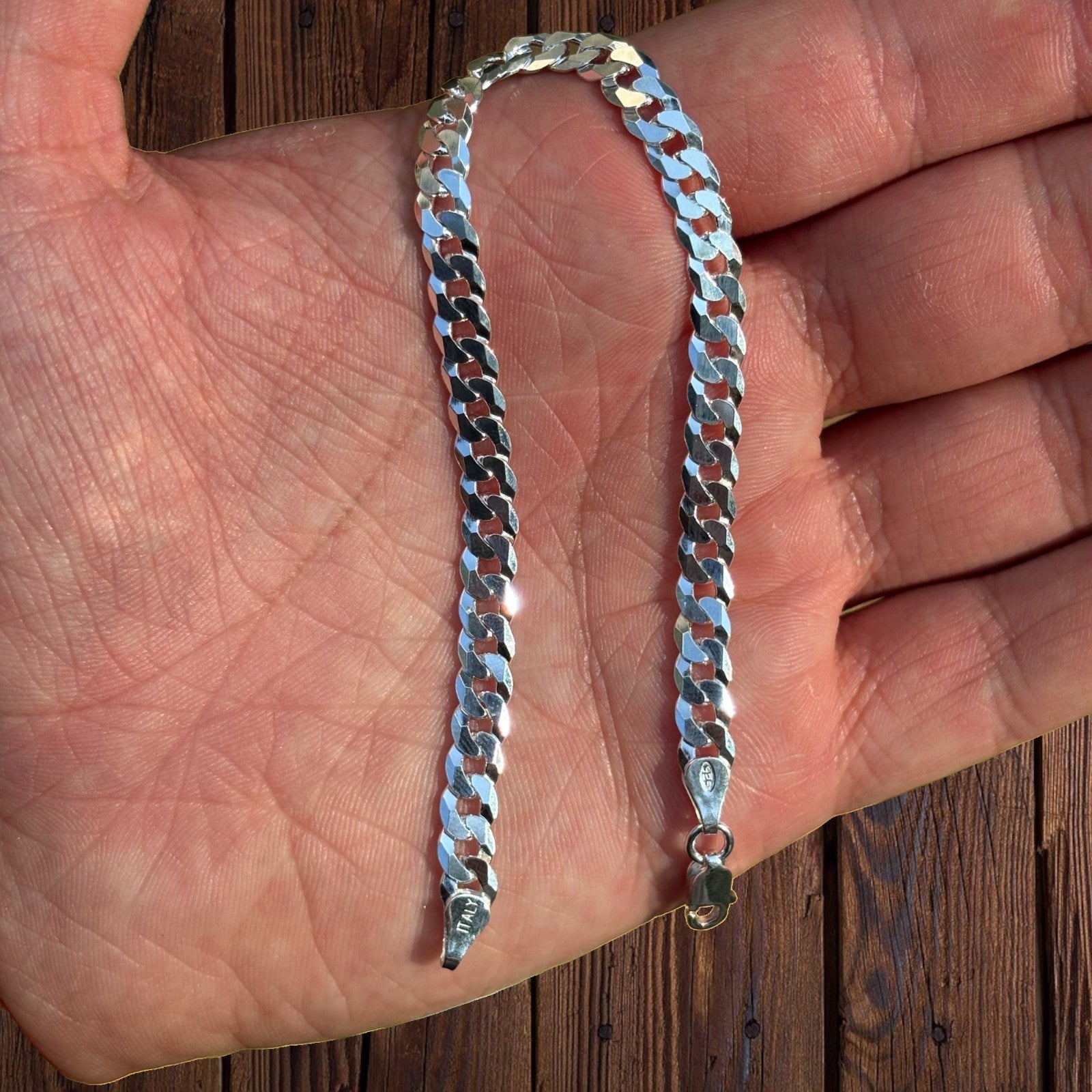 925 Sterling Silver 6mm Flat Curb Bracelet