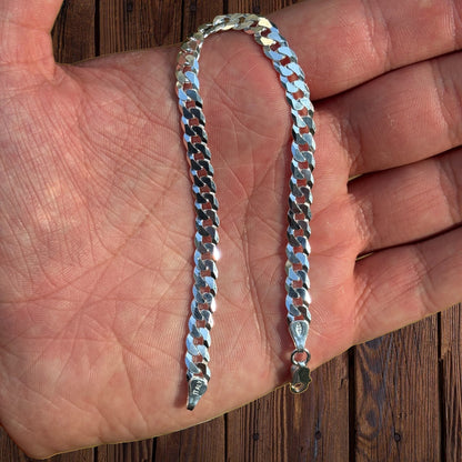 925 Sterling Silver 6mm Flat Curb Bracelet