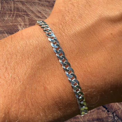 925 Sterling Silver 5mm Flat Curb Bracelet