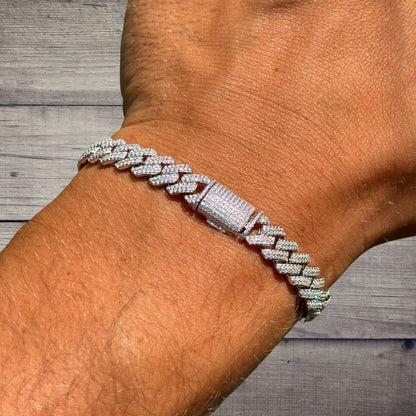 925 Sterling Silver 8mm Moissanite Cuban Prong Bracelet