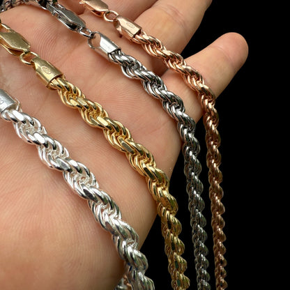 925 Sterling Silver 6mm Diamond Cut Rope Chain Necklace