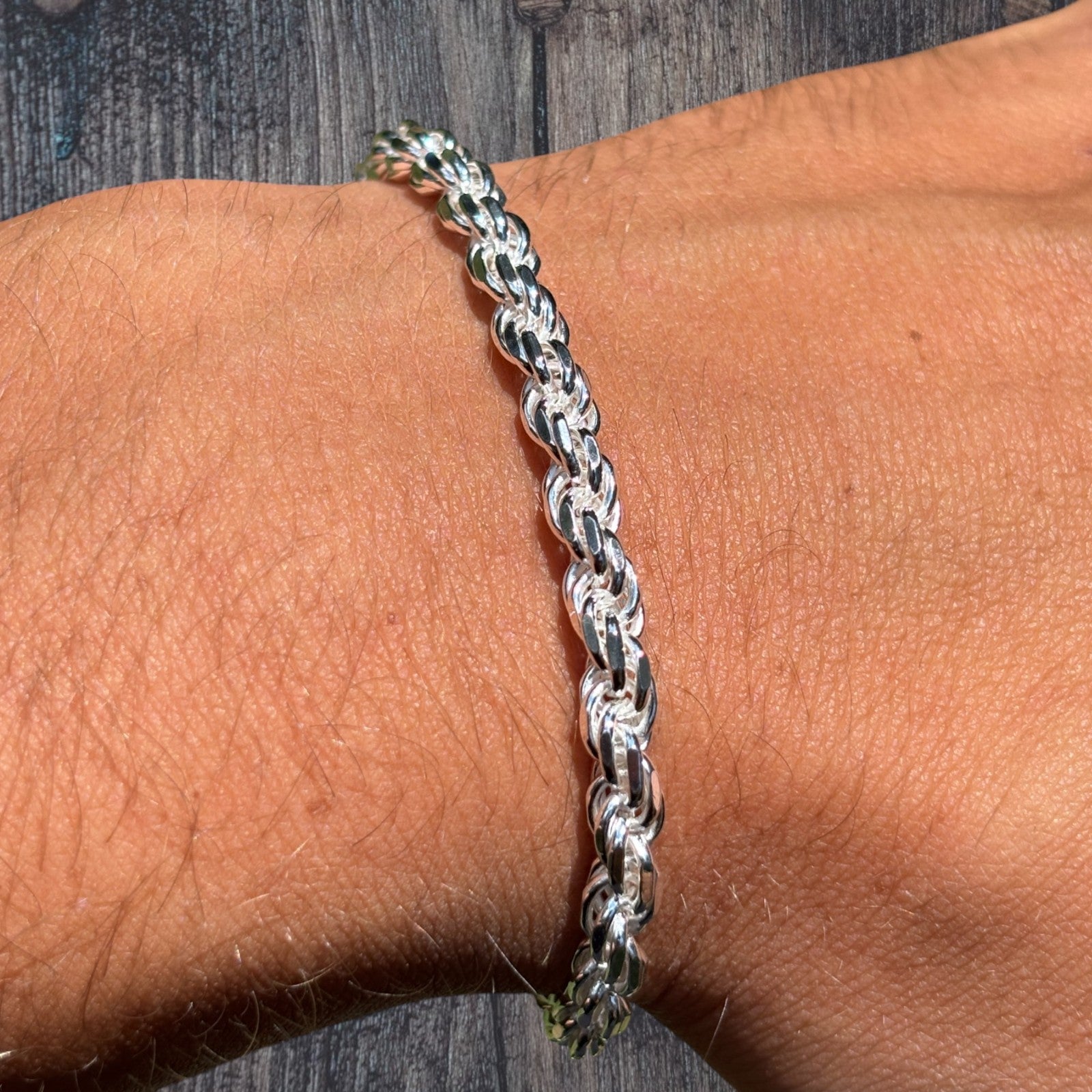 925 Sterling Silver 5mm Diamond Cut Rope Bracelet