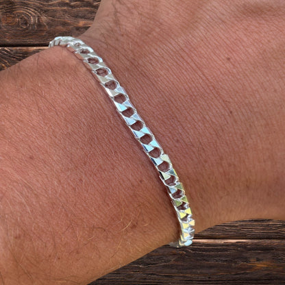 925 Sterling Silver 4mm Square Curb Bracelet
