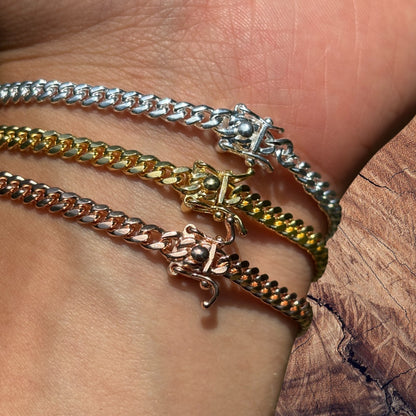 925 Sterling Silver 4mm Miami Cuban W. Box Clasp Bracelet