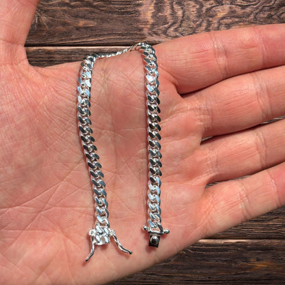 925 Sterling Silver 5mm Miami Cuban W. Box Clasp Bracelet