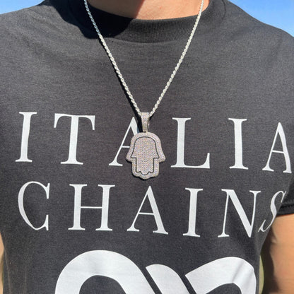 925 Sterling Silver Fully Iced Out Hamsa Pendant With Moissanite - Medium