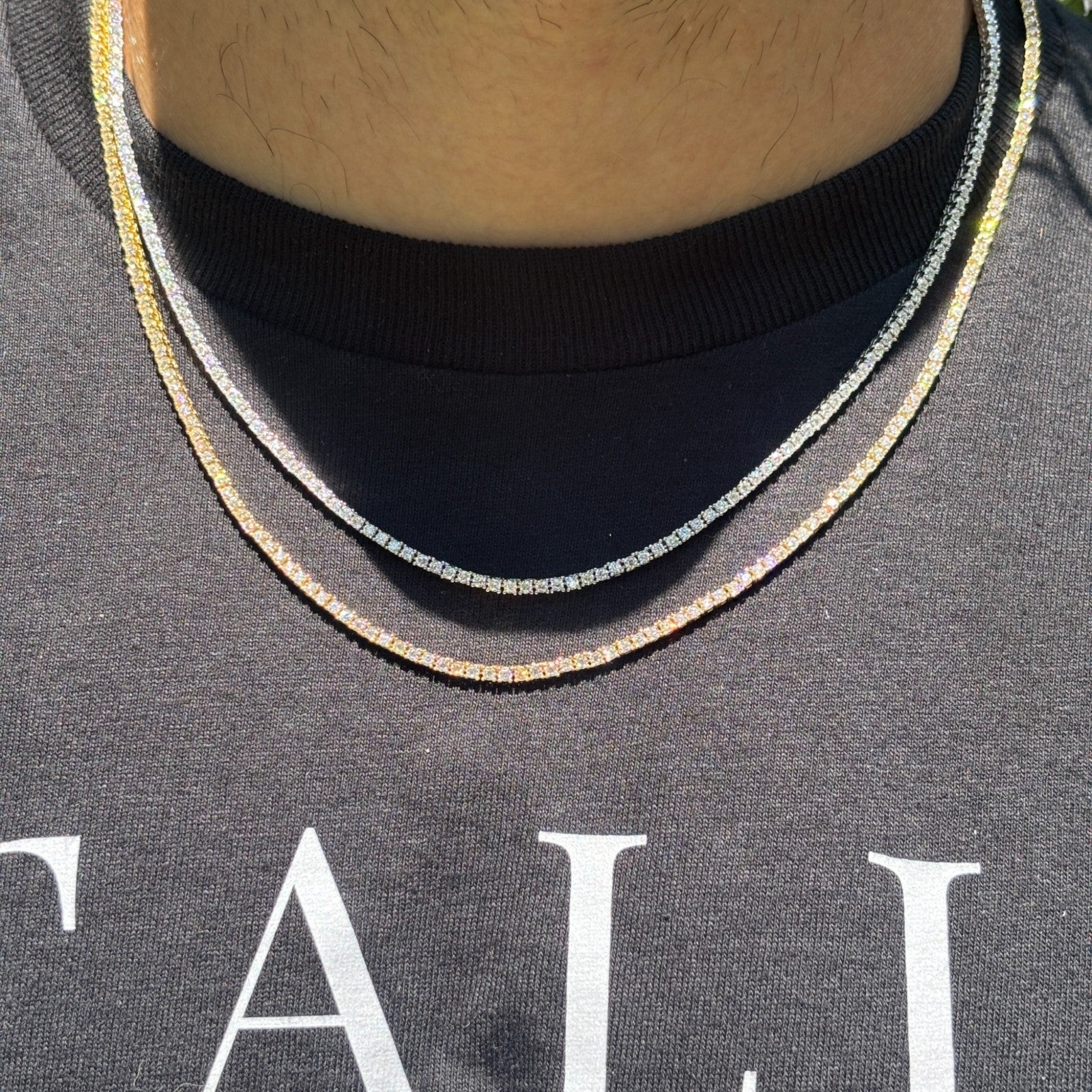 925 Sterling Silver 2mm Tennis Chain Necklace - CZ Or Moissanite