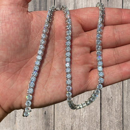 925 Sterling Silver 5mm Tennis Chain Necklace - CZ Or Moissanite