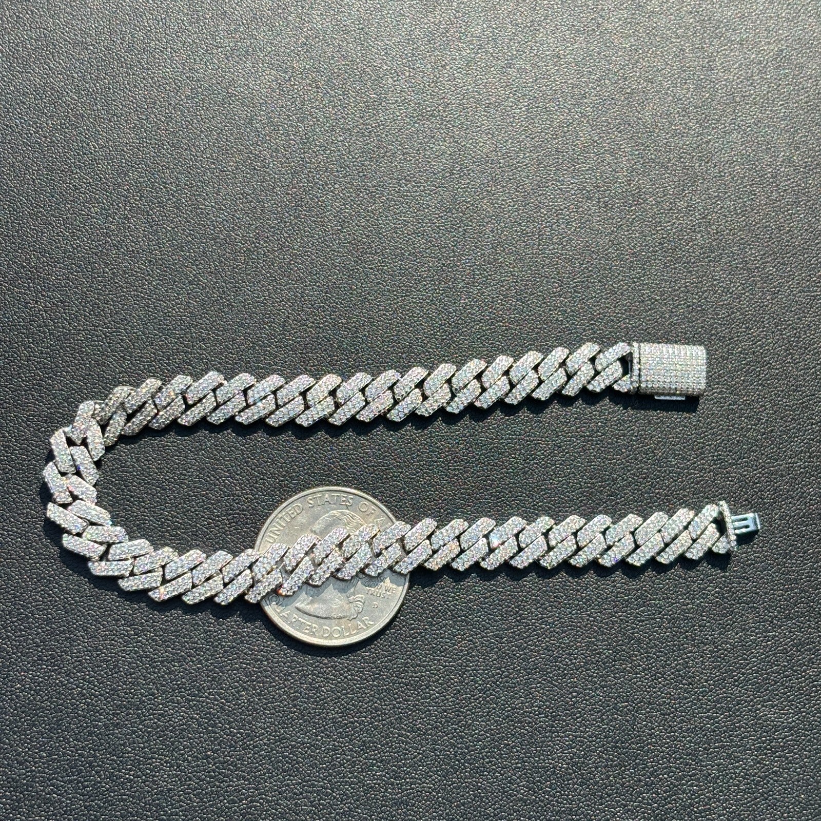 925 Sterling Silver 8mm Moissanite Cuban Prong Bracelet