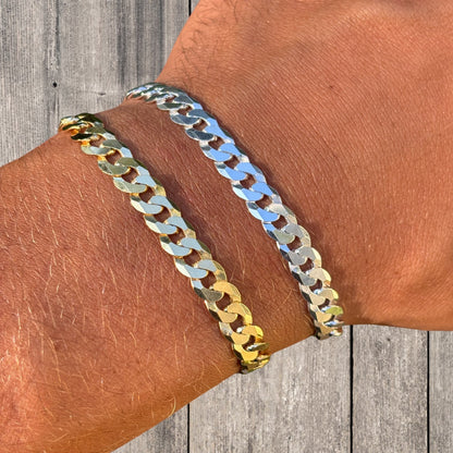 925 Sterling Silver 7mm Flat Curb Bracelet
