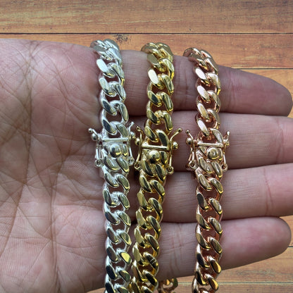 925 Sterling Silver 8mm Miami Cuban W. Box Clasp Chain Necklace