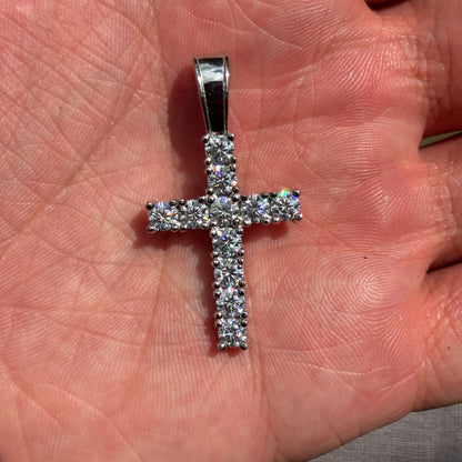 925 Sterling Silver Small Tennis Cross Pendant With Moissanite - Medium