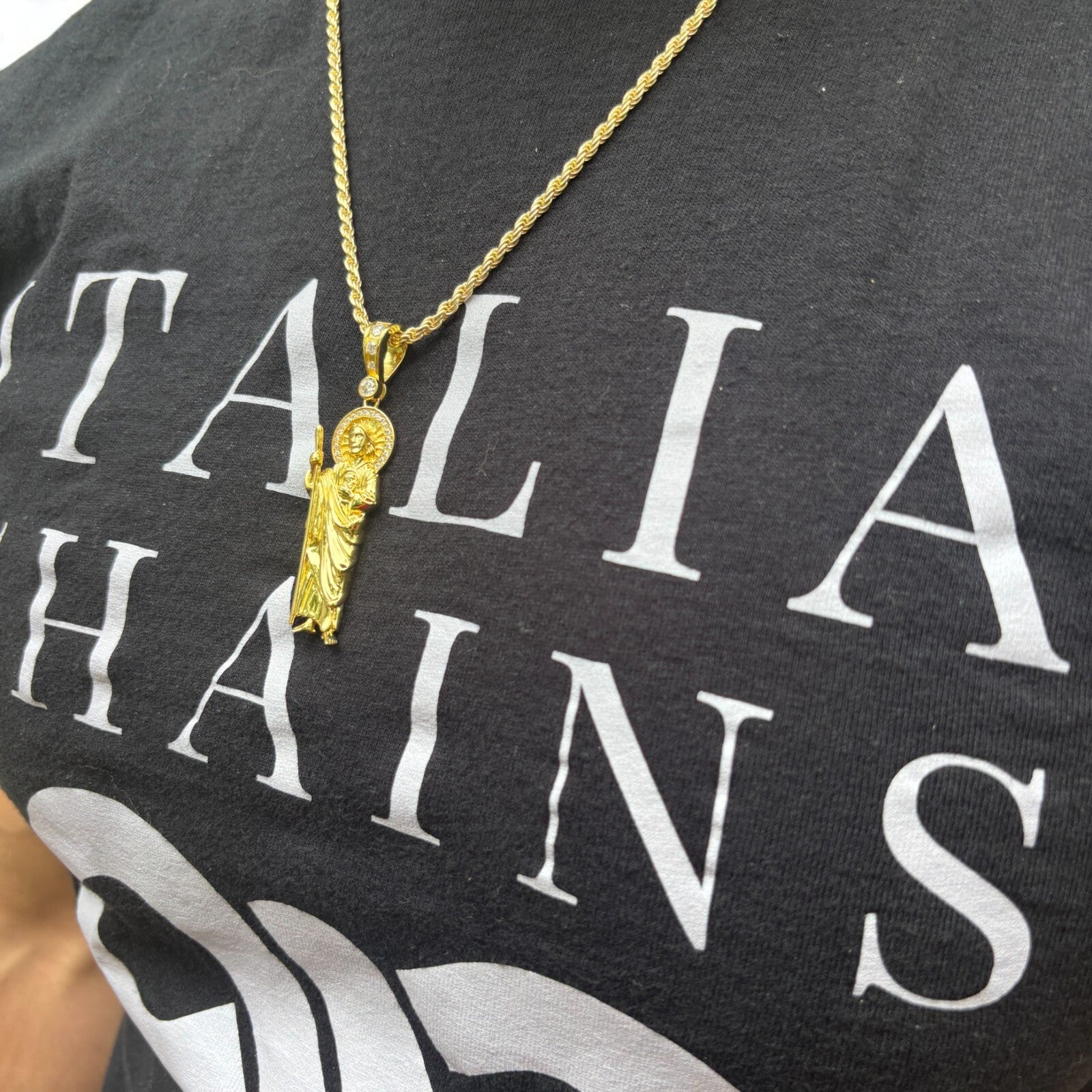 925 Sterling Silver St Jude Tadeo Pendant With Moissanite