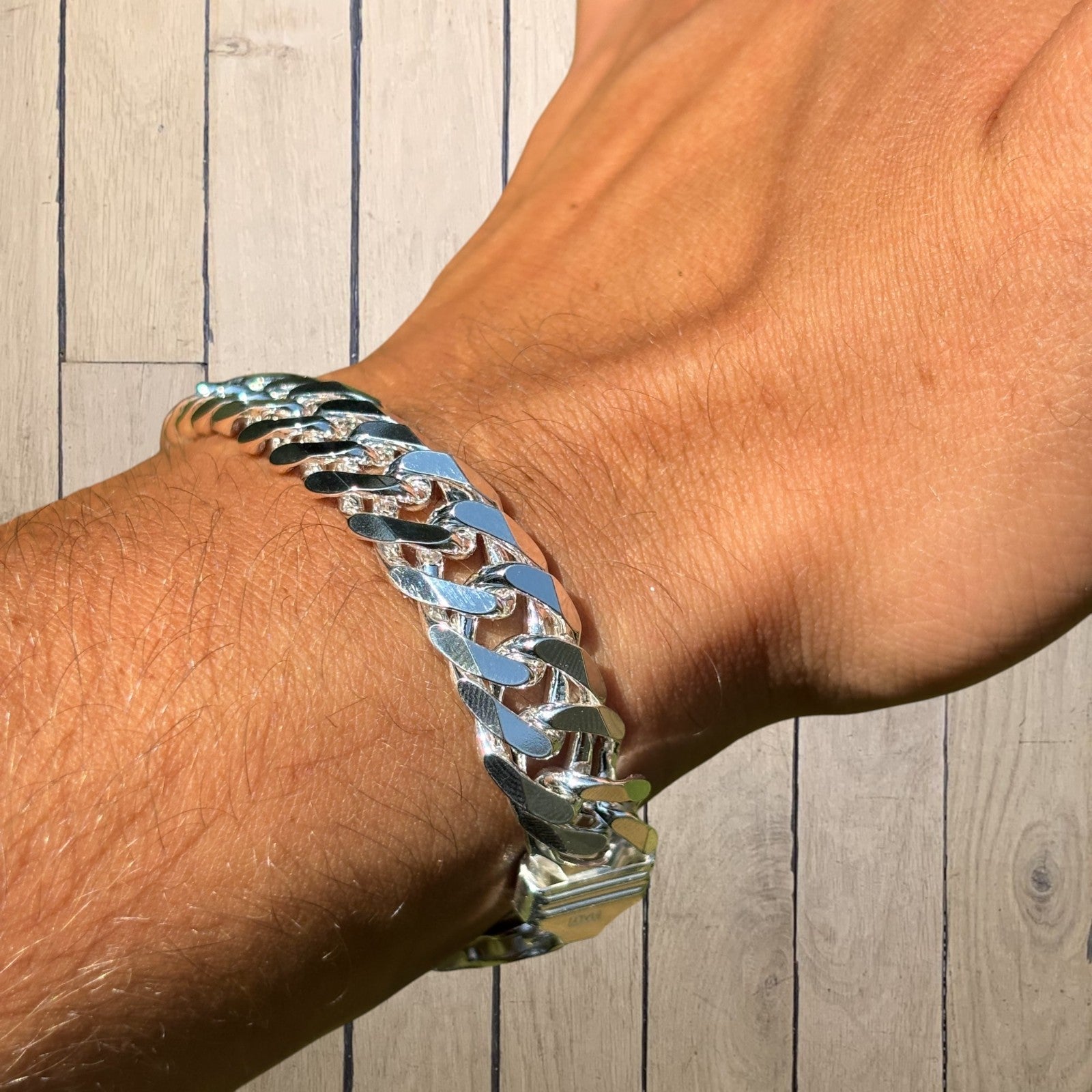 925 Sterling Silver 12mm Double Curb Bracelet