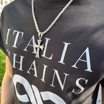 925 Sterling Silver Cross Hearts Pendant - Large