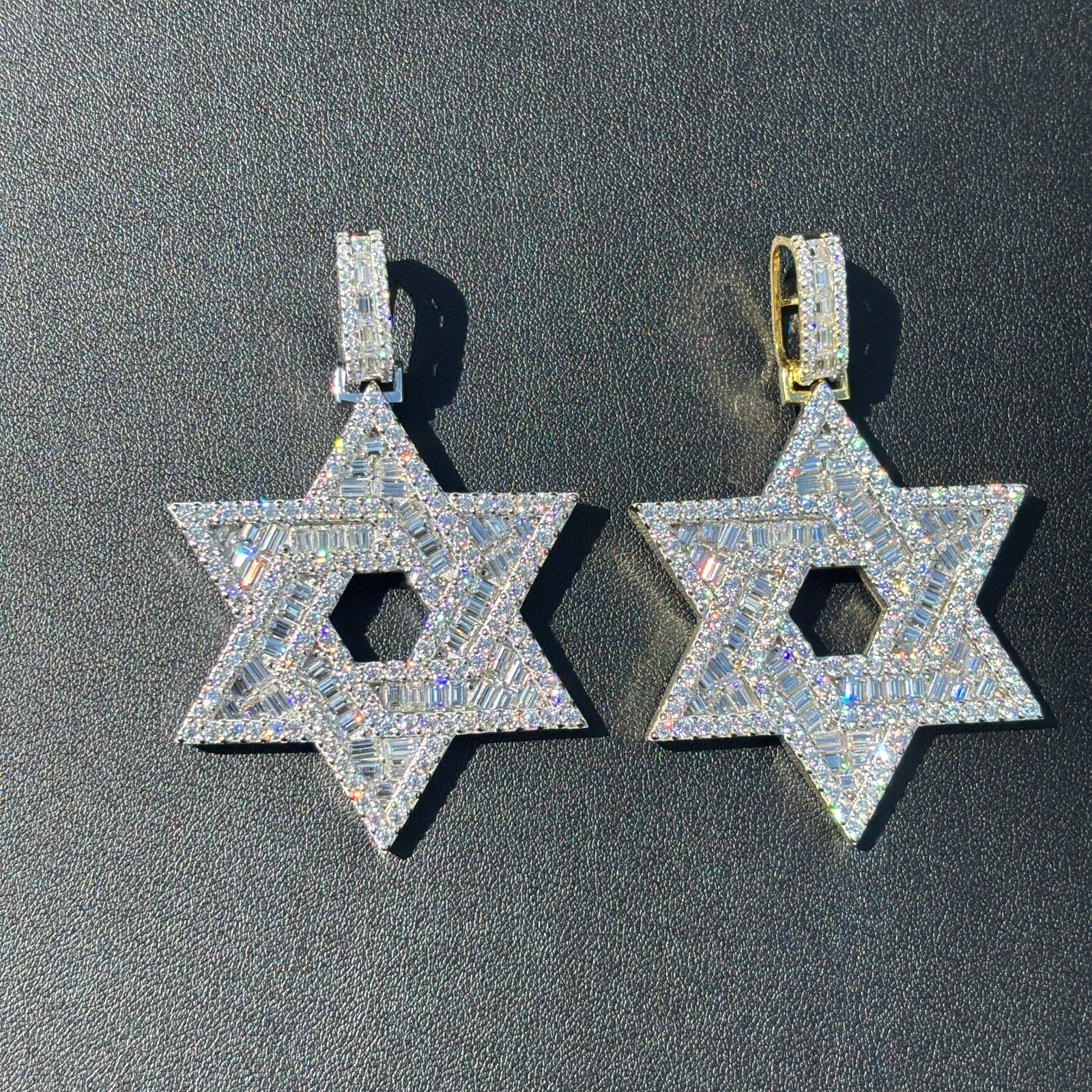 925 Sterling Silver Baguette Moissanite Star Of David Pendant - Large