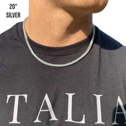 925 Sterling Silver 4mm Tennis Chain Necklace - CZ Or Moissanite