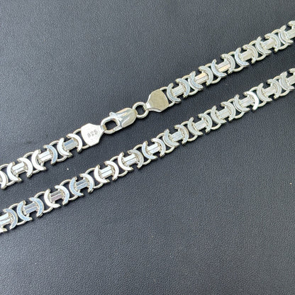 925 Sterling Silver 8mm Flat Byzantine Chain Necklace