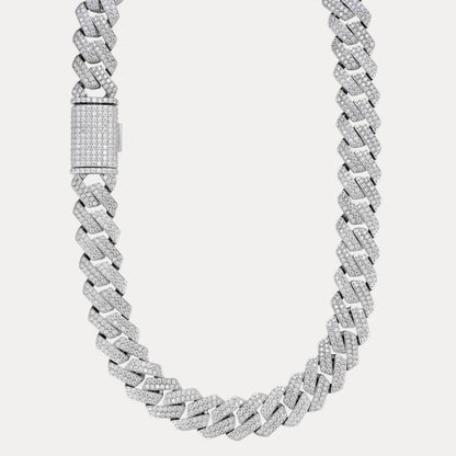 925 Sterling Silver 20mm Moissanite Miami Cuban Prong Chain Necklace