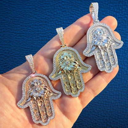 925 Sterling Silver Hamsa Hand Pendant With Moissanite - Large