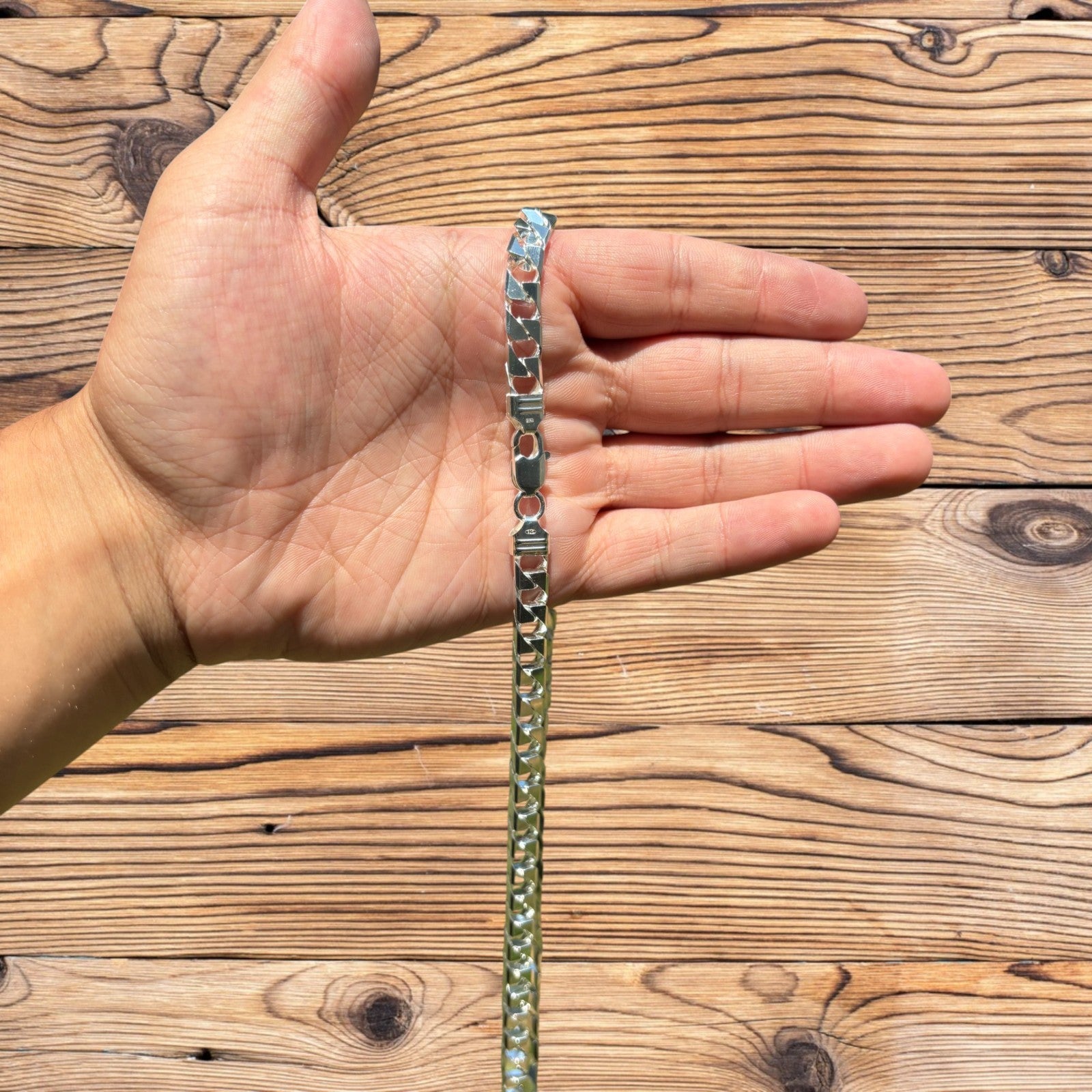 925 Sterling Silver 8mm Square Curb Chain Necklace