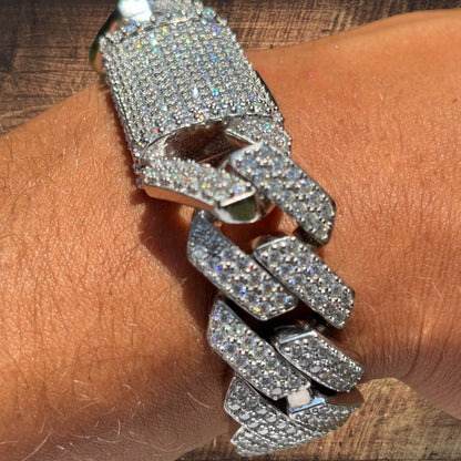 925 Sterling Silver 20mm Moissanite Cuban Prong Bracelet