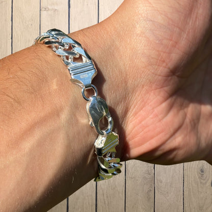 925 Sterling Silver 12mm Double Curb Bracelet