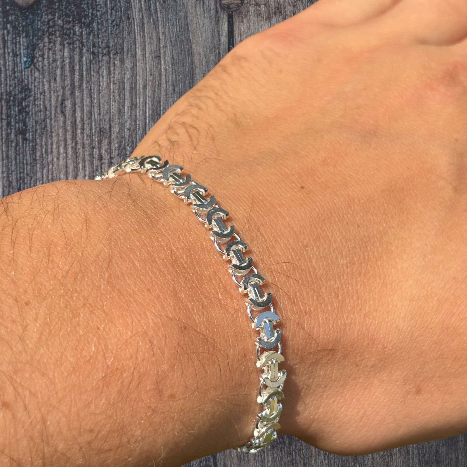 925 Sterling Silver 5mm Flat Byzantine Bracelet