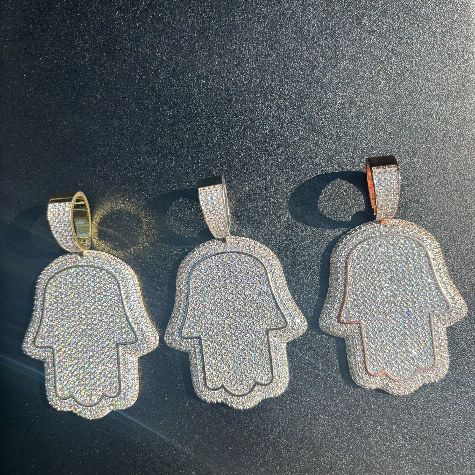 925 Sterling Silver Fully Iced Out Hamsa Pendant With Moissanite - Large