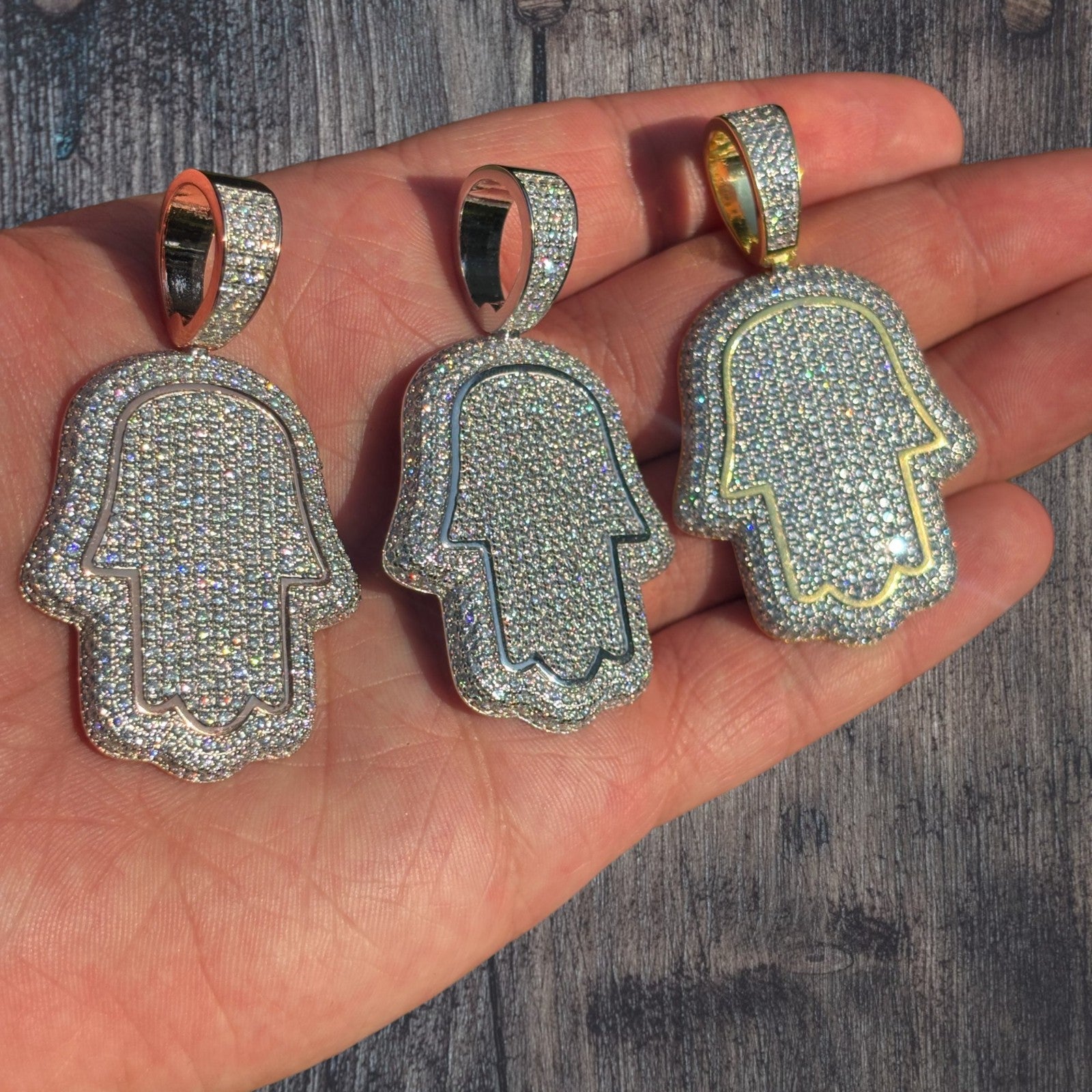 925 Sterling Silver Fully Iced Out Hamsa Pendant With Moissanite - Medium