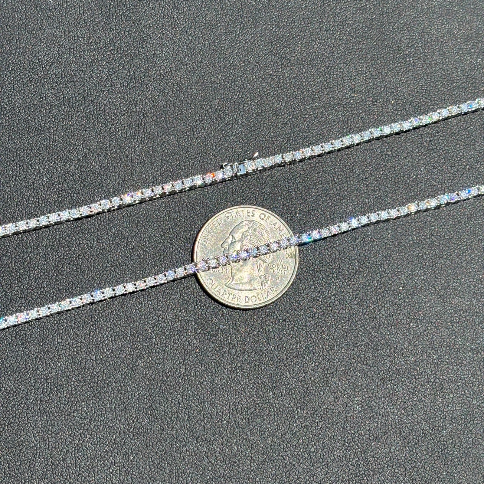 925 Sterling Silver 2mm Tennis Chain Necklace - CZ Or Moissanite