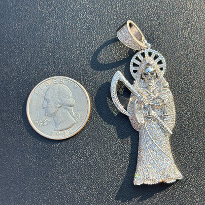 925 Sterling Silver Grim Reaper Pendant With Moissanite