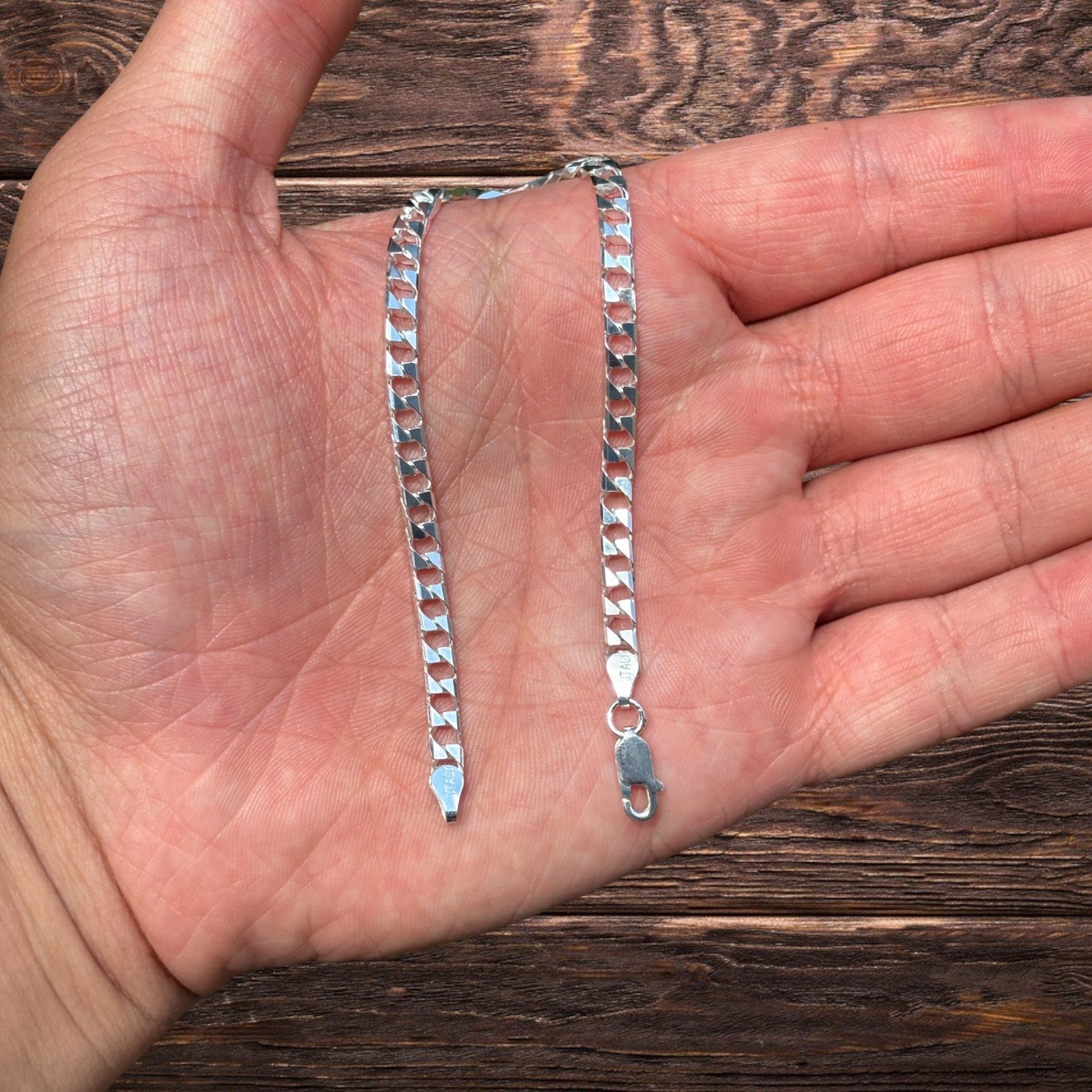 925 Sterling Silver 4mm Square Curb Bracelet