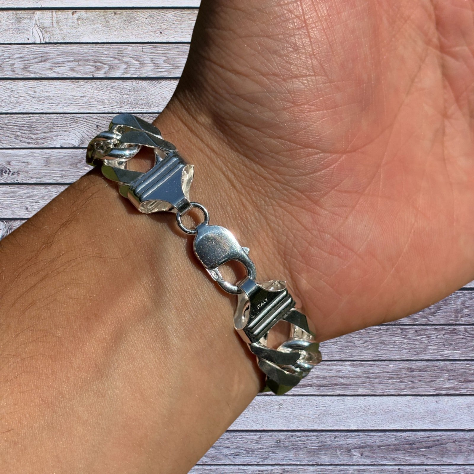 925 Sterling Silver 16mm Double Curb Bracelet