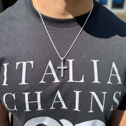 925 Sterling Silver Small Tennis Cross Pendant With Moissanite - Medium