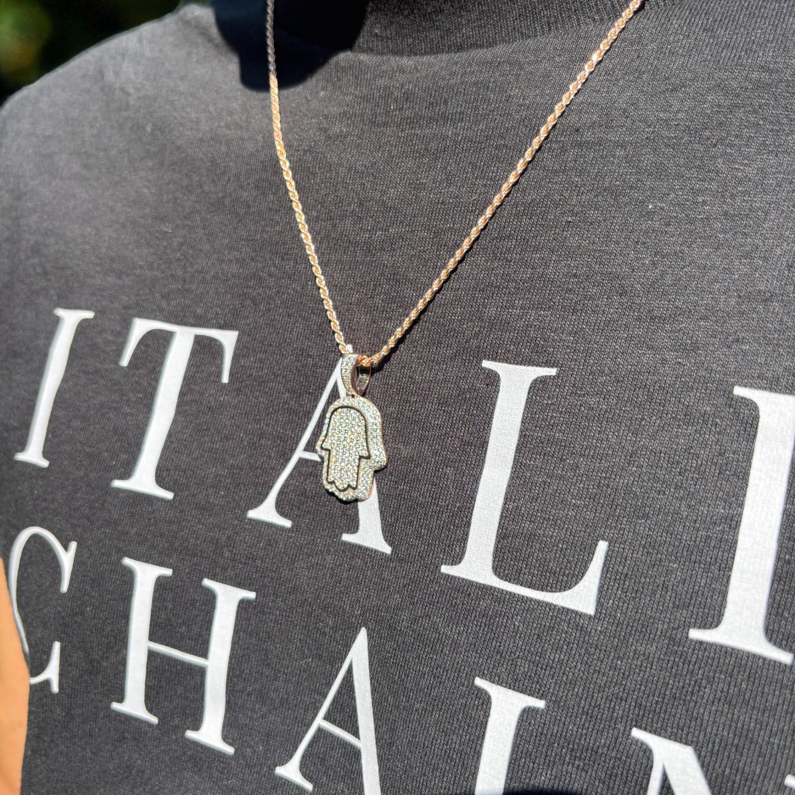 925 Sterling Silver Fully Iced Out Hamsa Pendant With Moissanite - Small