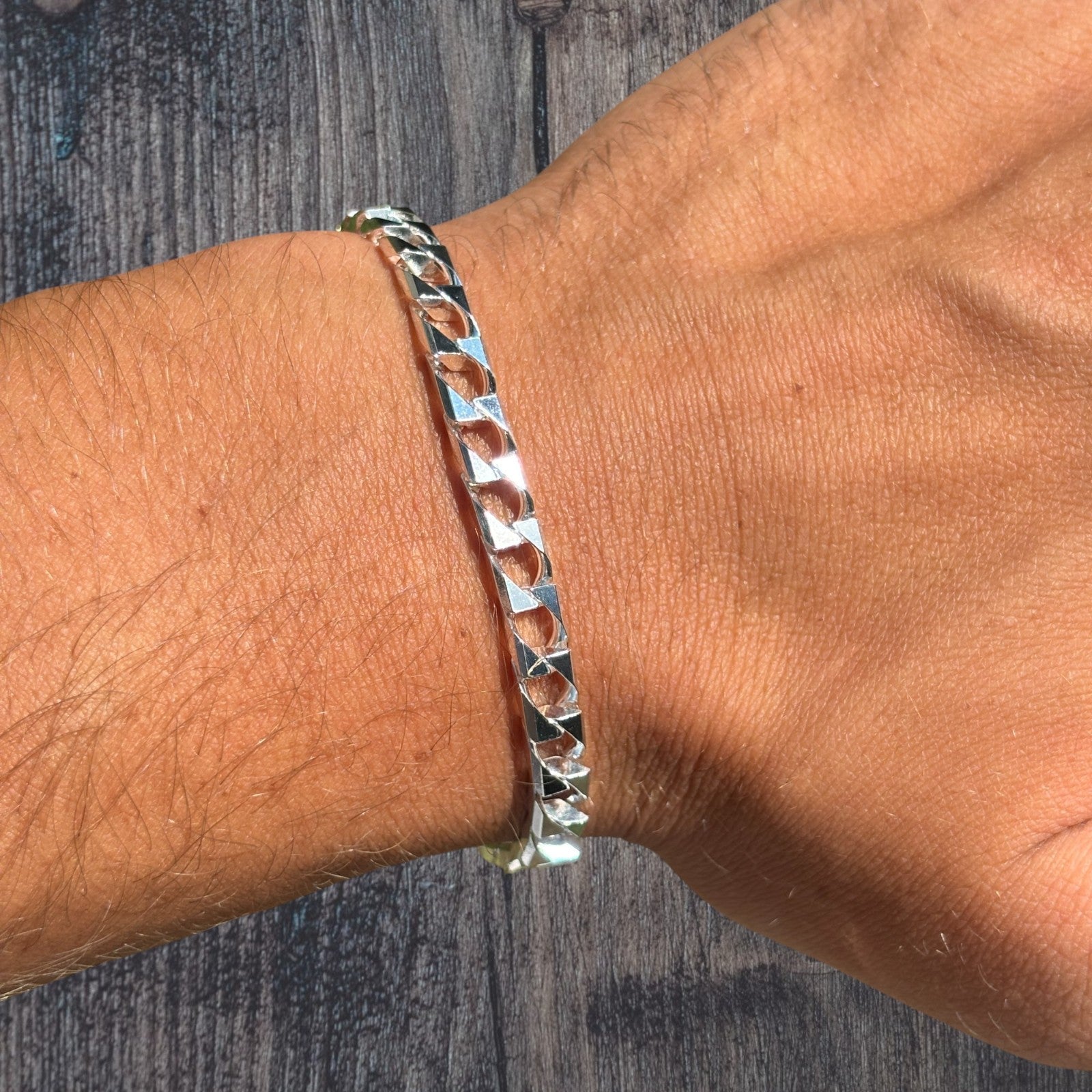 925 Sterling Silver 6mm Square Curb Bracelet