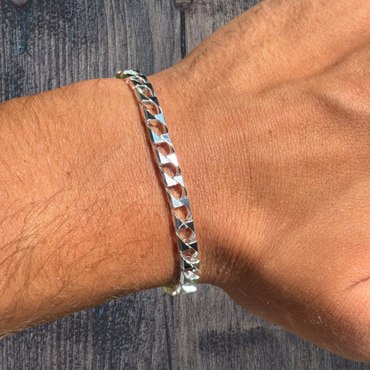 925 Sterling Silver 6mm Square Curb Bracelet